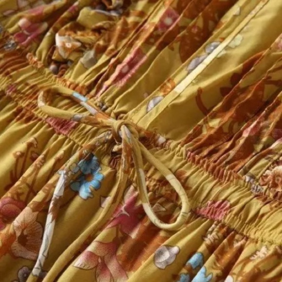 SOLD OUT Golden Floral Ruffle Fall Boho Long Sleeve Dress - Picture 11 of 14